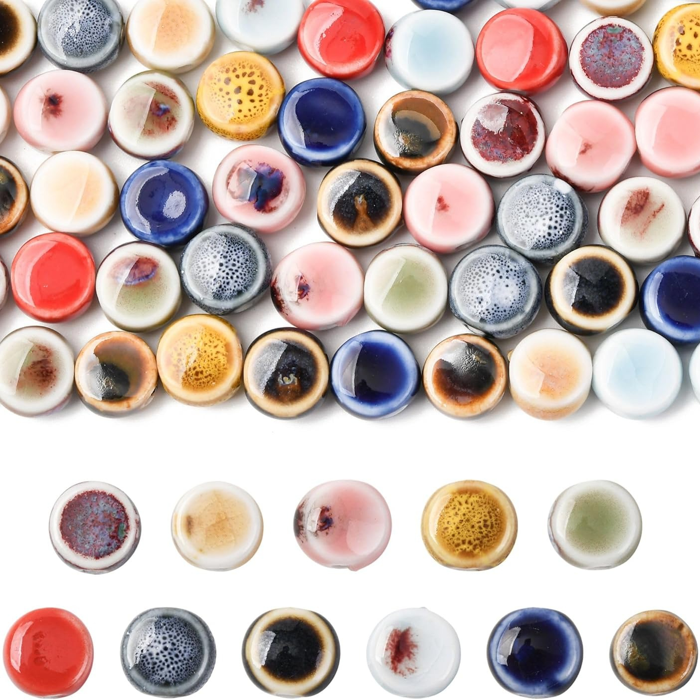 10pcs Hand Glazed Colored Ceramic Beads for DIY Projects